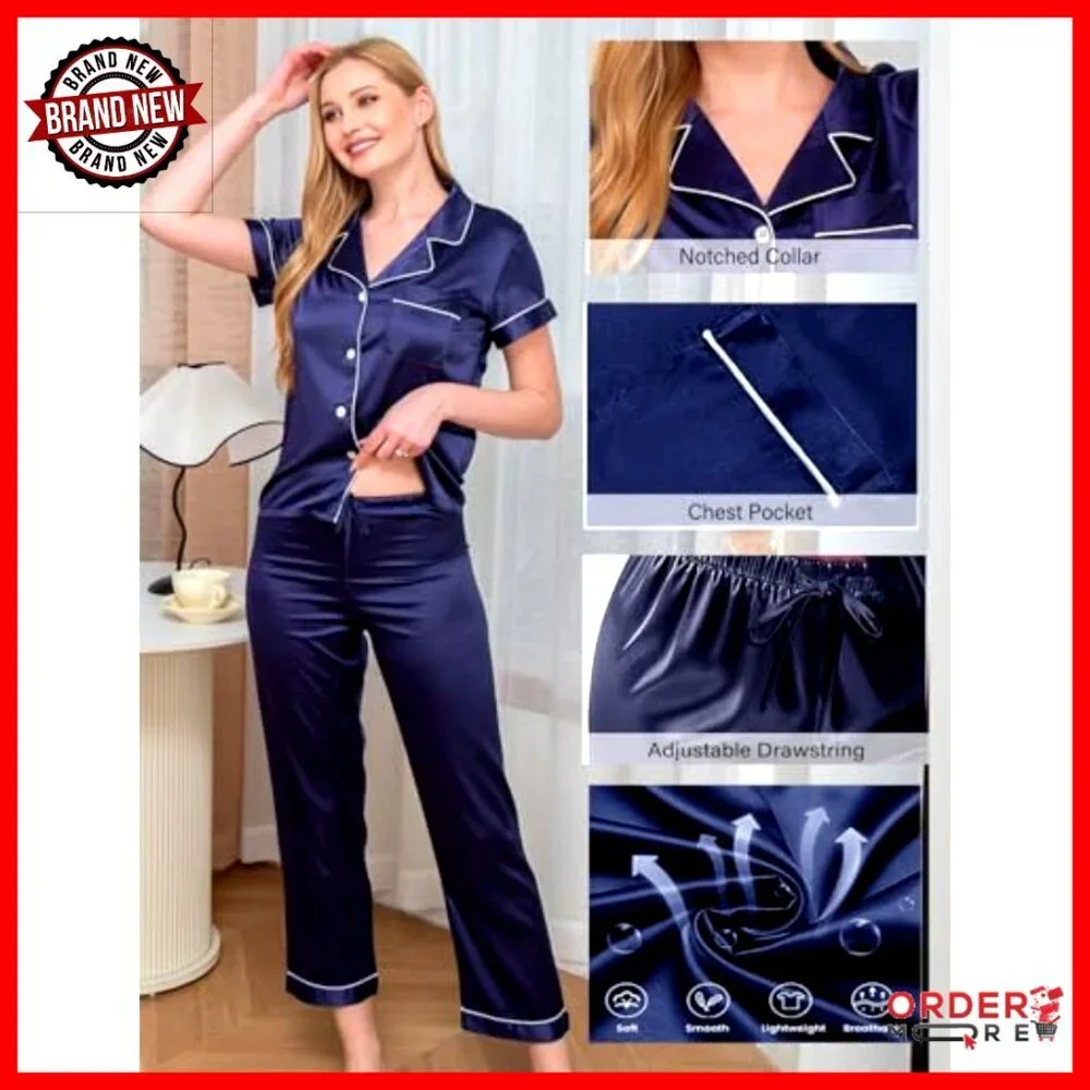 5-Piece Silk Pajama Set with Scarf, Cami and Shorts, Loungewear Sleepwear